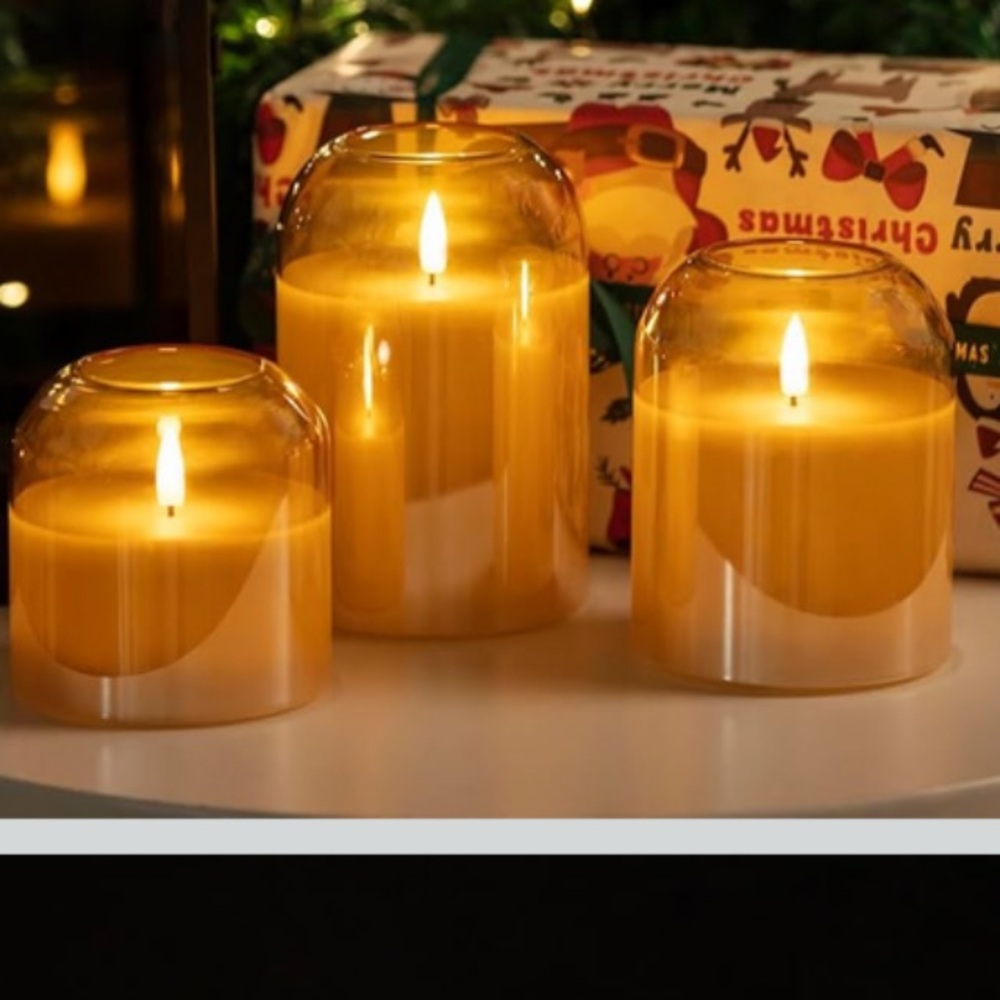 Amber Glass Dome LED Candle Set -